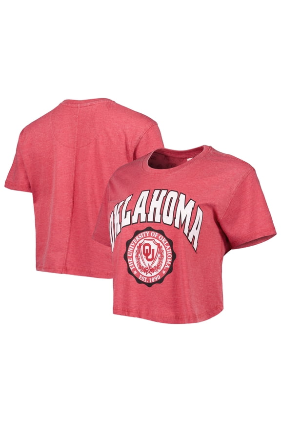 Women's Pressbox Crimson Oklahoma Sooners Edith Vintage Burnout Crop T-Shirt