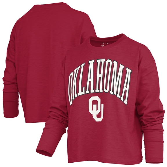 Women's Pressbox Crimson Oklahoma Sooners Motley Boxy Waist-Length Long Sleeve T-Shirt