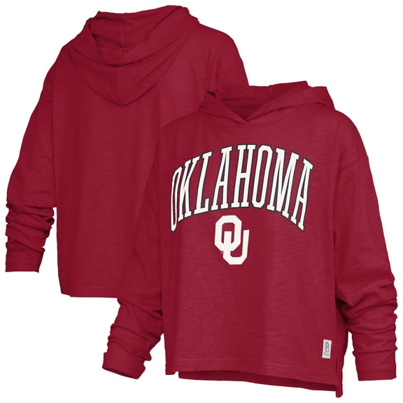 Women's Pressbox Crimson Oklahoma Sooners Nelson Arch Over Logo Long Sleeve Hooded T-Shirt