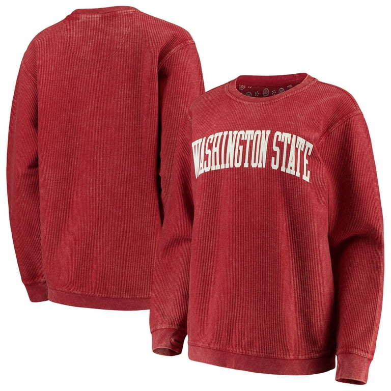 Women's Pressbox Crimson Washington State Cougars Comfy Cord Vintage Wash  Basic Arch Pullover Sweatshirt 