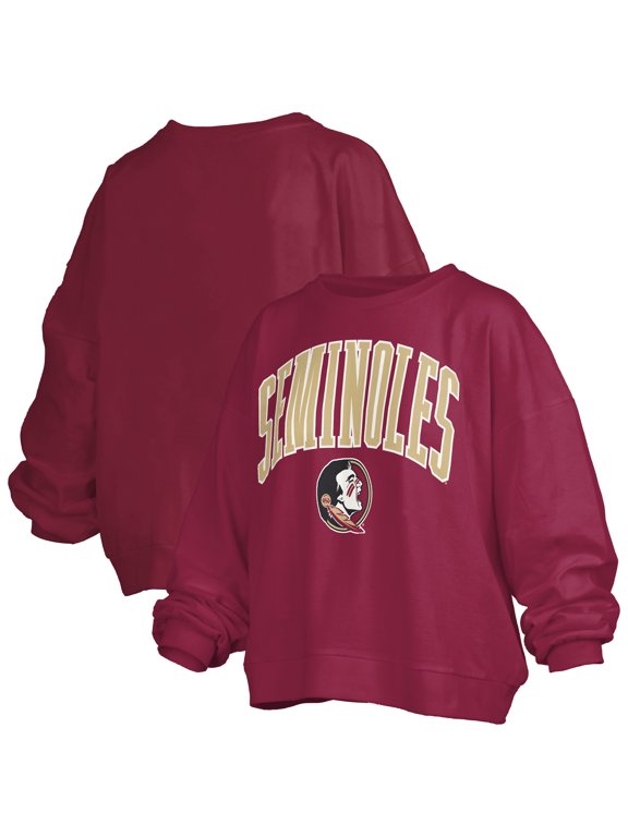 Women's Pressbox Garnet Florida State Seminoles Oversized Janise Arch Over Logo Fleece Sweatshirt