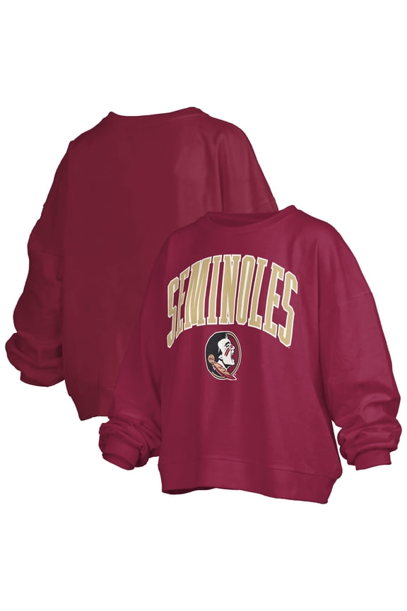 Women's Pressbox Garnet Florida State Seminoles Janise Arch Over Logo Waist Length Oversized Pullover Sweatshirt