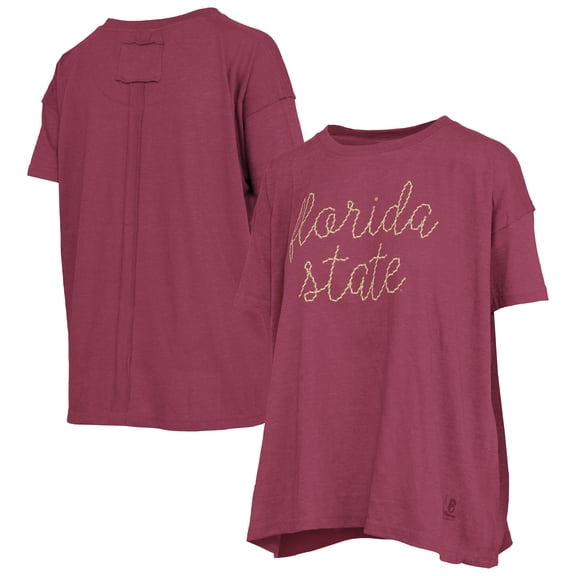 Women's Pressbox Garnet Florida State Seminoles Swirl Script Twisted Team Color Stitched Oversized T-Shirt