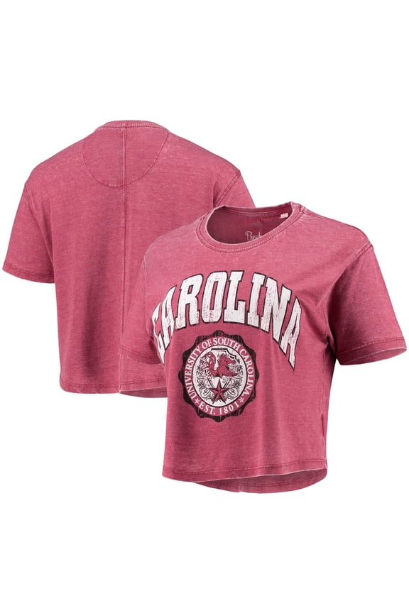 Women's Pressbox Garnet South Carolina Gamecocks Edith Vintage Burnout Crop T-Shirt