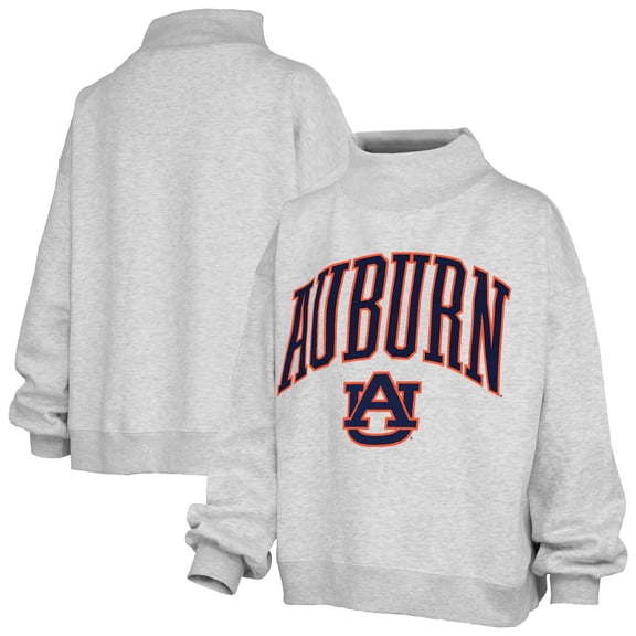 Women's Pressbox Heather Gray Auburn Tigers Nelson Texture Lingo Mock Neck Fleece Sweatshirt