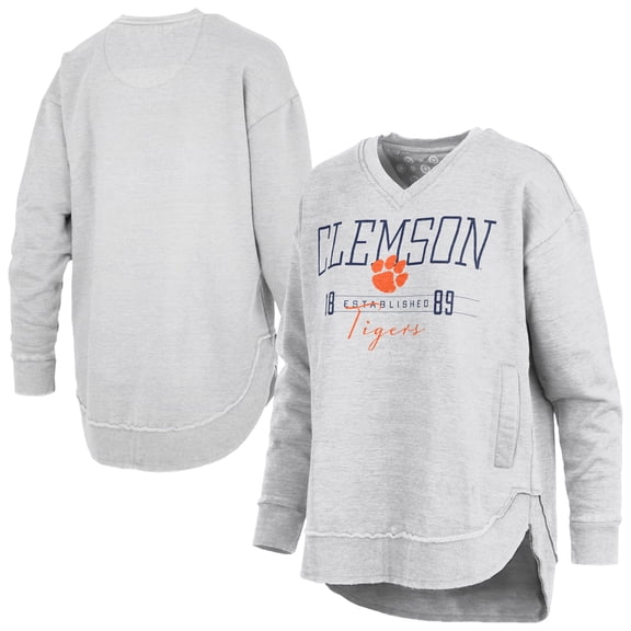 Women's Pressbox  Heather Gray Clemson Tigers Marcus East Hall Poncho V-Neck Sweatshirt