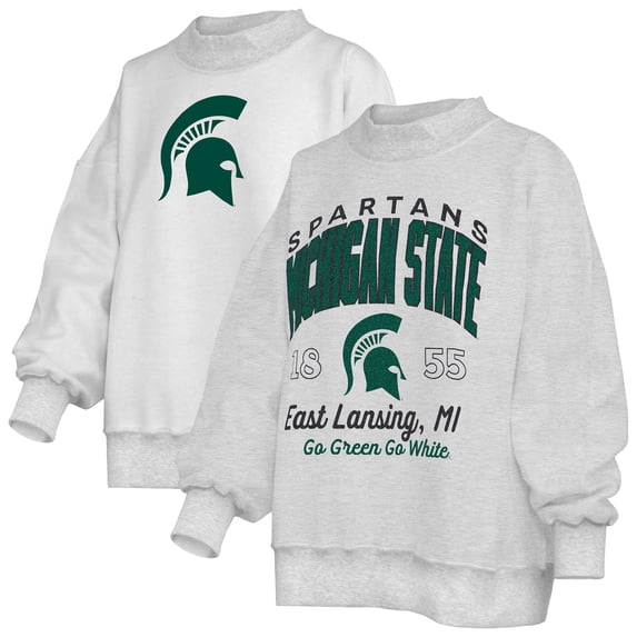Women's Pressbox Heather Gray Michigan State Spartans Reversible Sweatshirt