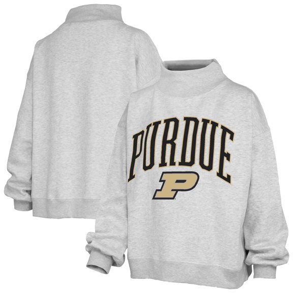 Women's Pressbox Gray Purdue Boilermakers Nelson Texture Lingo Mock Neck Fleece Sweatshirt