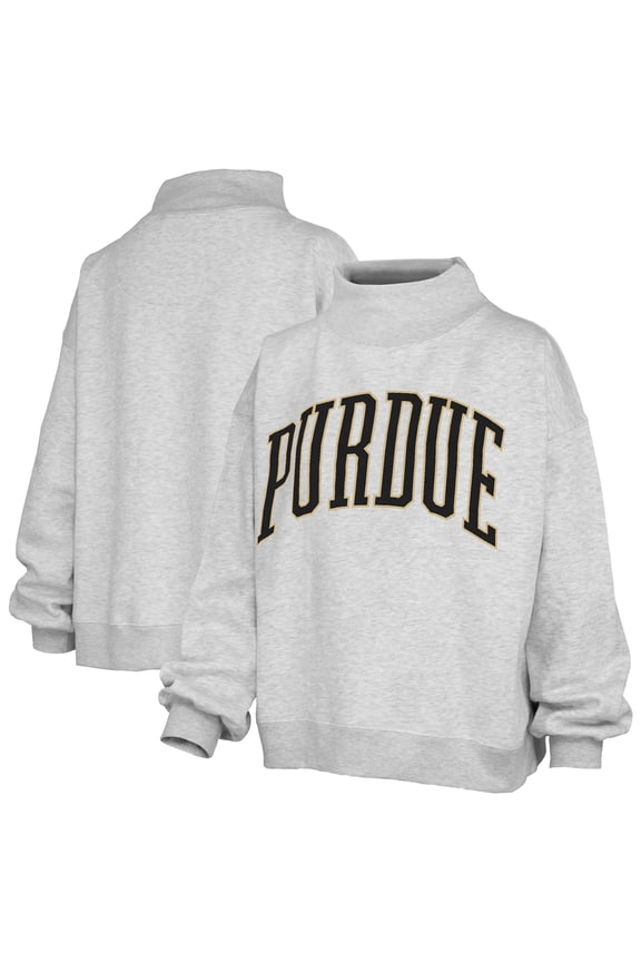 Women's Pressbox Heather Gray Purdue Boilermakers Oversized Nelson Mock Neck Sweatshirt