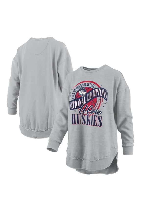 Women's-Pressbox Gray UConn Huskies 2025 WBB National Champions Melange Poncho Pullover Sweatshirt