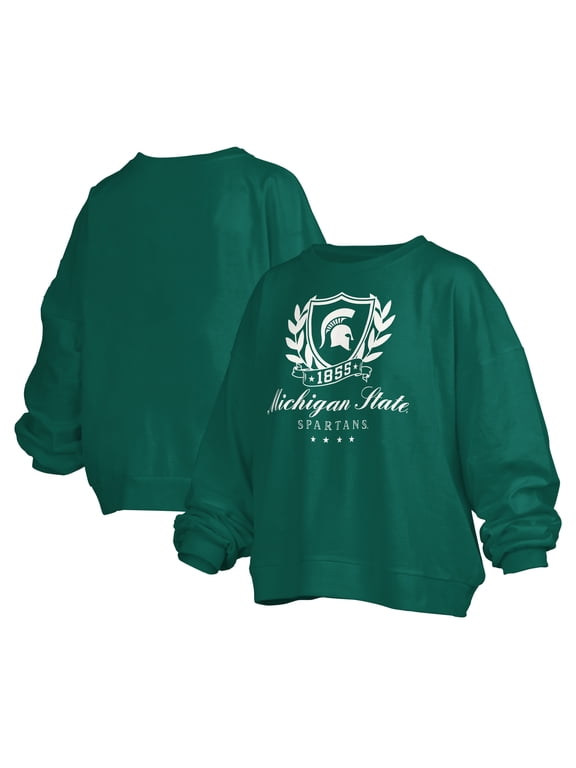 Women's Pressbox Green Michigan State Spartans Big Aug Script Janice Oversized Pullover Sweatshirt