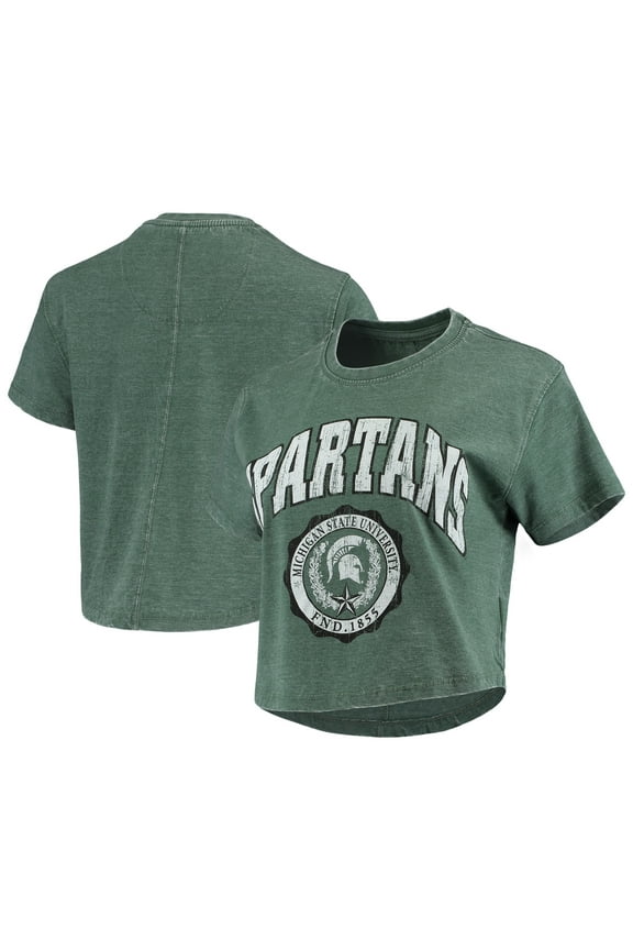 Women's Pressbox Green Michigan State Spartans Edith Vintage Burnout Crop T-Shirt