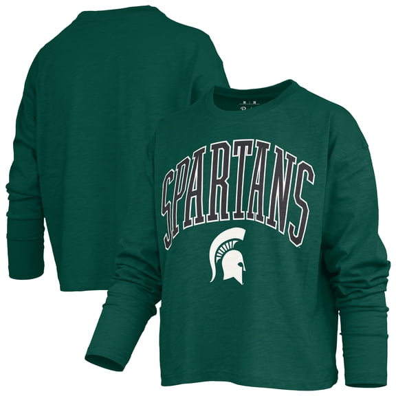 Women's Pressbox Green Michigan State Spartans Motley Boxy Waist-Length Long Sleeve T-Shirt