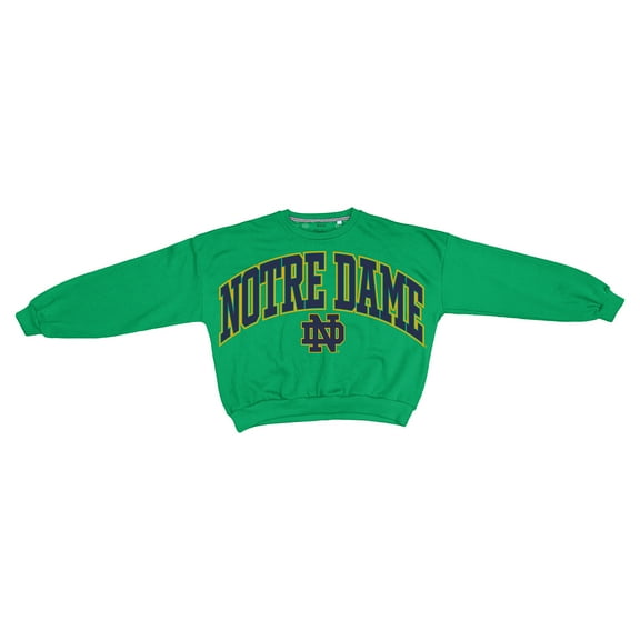 Women's Pressbox Green Notre Dame Fighting Irish Oversized Janice Waist-Length Sweatshirt