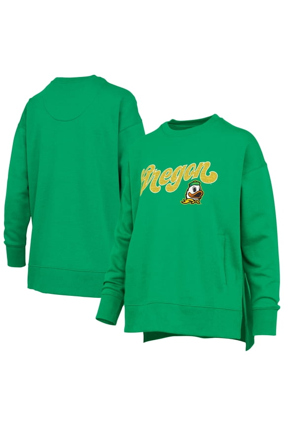 Women's Pressbox Green Oregon Ducks Bonanza Chenille Harper Script Sweatshirt
