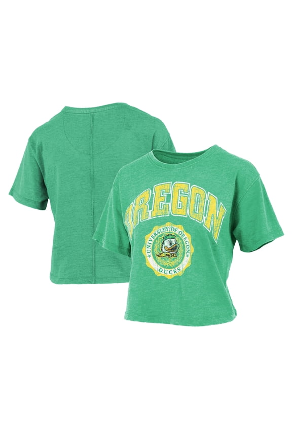 Women's Pressbox Green Oregon Ducks Edith Vintage Burnout Crop T-Shirt