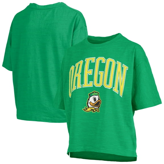 Women's Pressbox Green Oregon Ducks Nelson Arch Over Logo Waist Length Oversized Slub T-Shirt