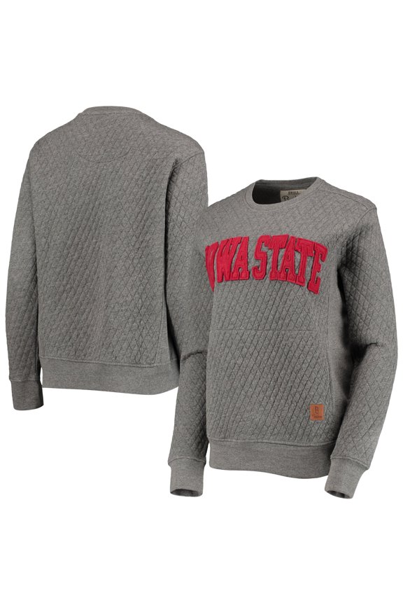 Women's Pressbox Heather Charcoal Iowa State Cyclones Moose Quilted Pullover Sweatshirt