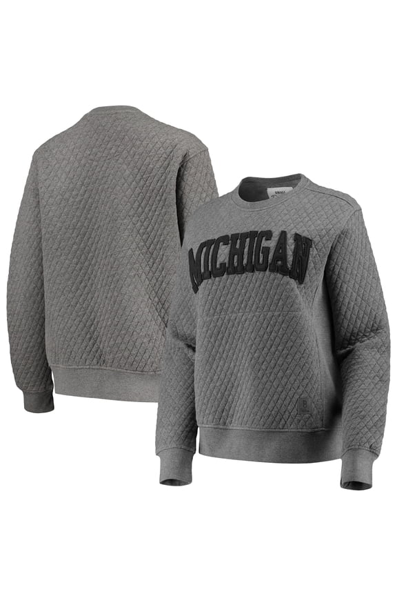 Women's Pressbox Heather Charcoal Michigan Wolverines Moose Quilted Pullover Sweatshirt