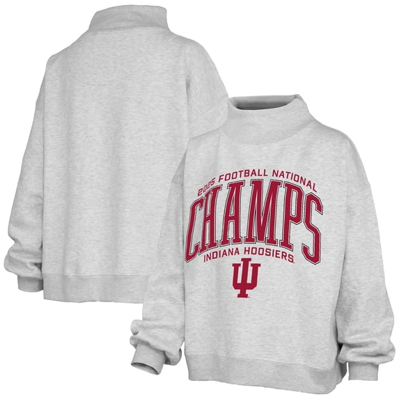 Women's Pressbox Heather Gray Indiana Hoosiers College Football Playoff 2025 National Champions Mock Neck Sweatshirt