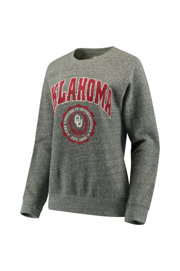 Women's Pressbox Heathered Gray Oklahoma Sooners Edith Vintage Knobi Pullover Sweatshirt