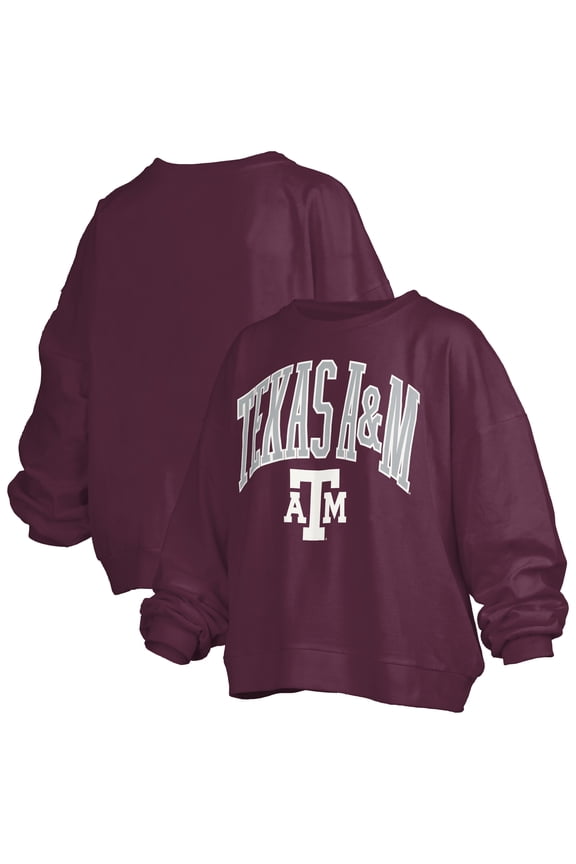 Women's Pressbox Maroon Texas A&M Aggies Janise Arch Over Logo Waist Length Oversized Pullover Sweatshirt