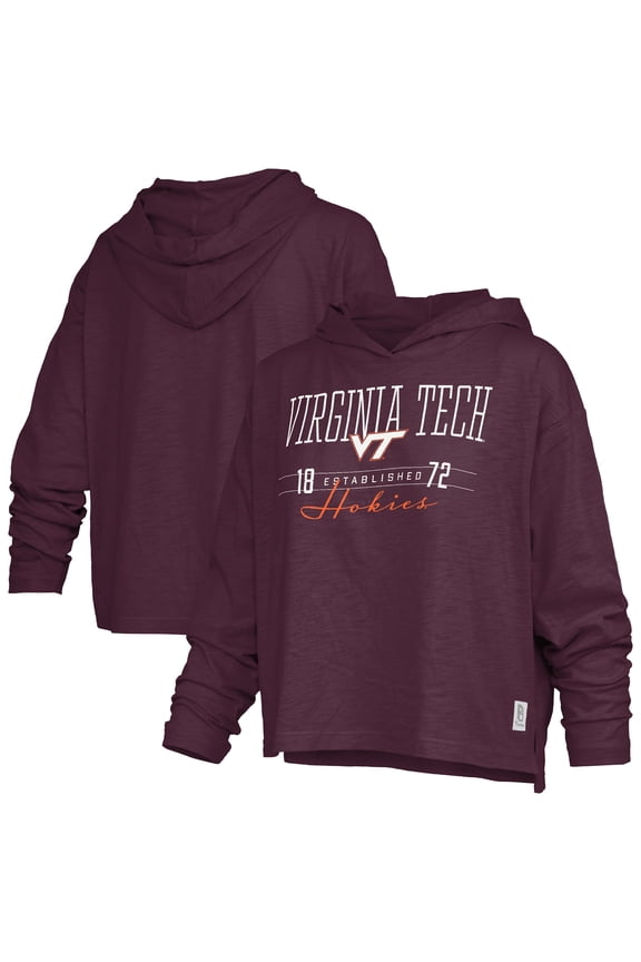 Women's Pressbox Maroon Virginia Tech Hokies Castillo Slub Waist Length Long Sleeve Hooded T-Shirt