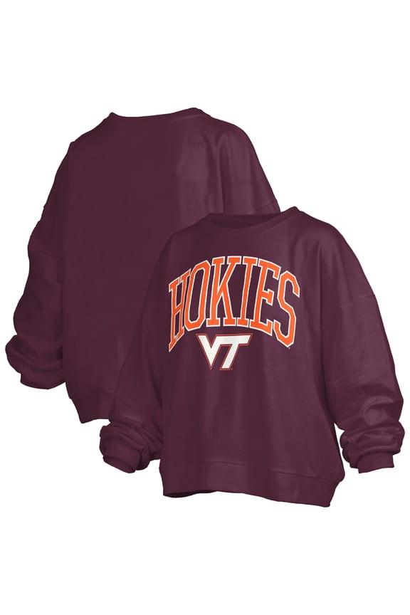 Women's Pressbox Maroon Virginia Tech Hokies Janise Arch Over Logo Waist Length Oversized Pullover Sweatshirt