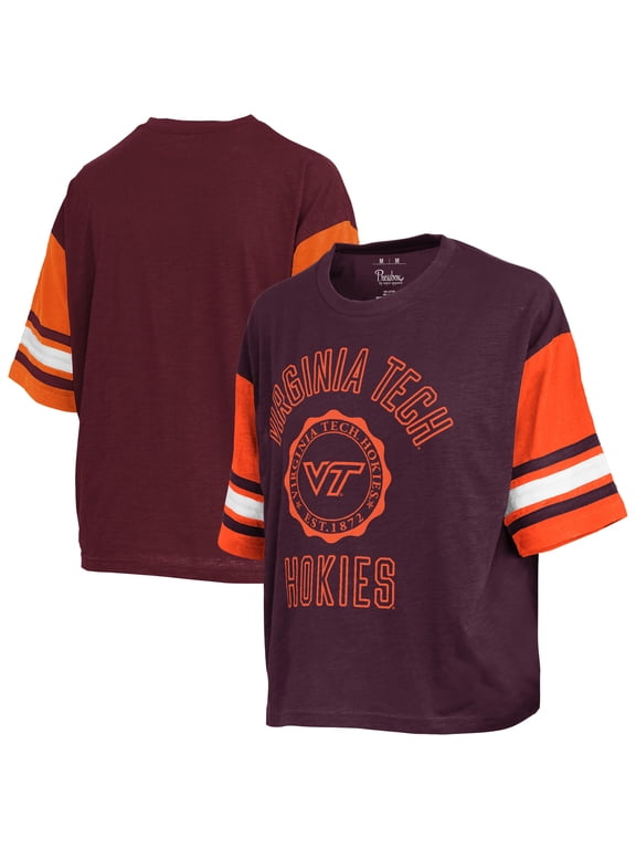 Women's Pressbox Maroon Virginia Tech Hokies Sunday Colorblock Seal Slub T-Shirt