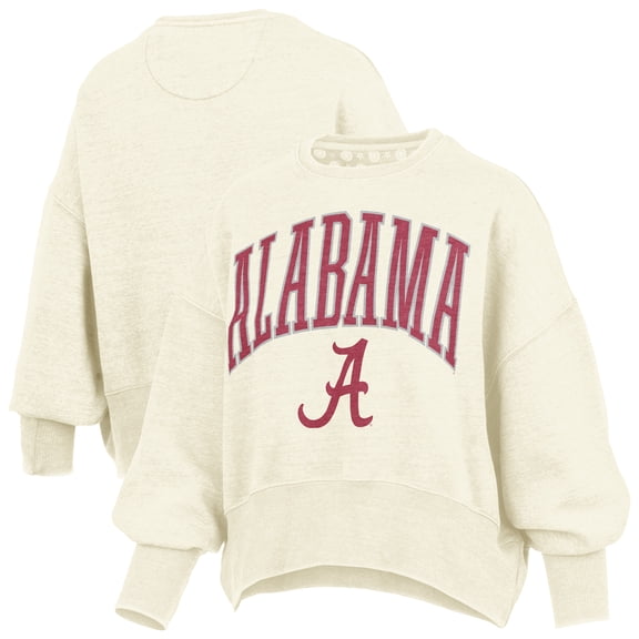 Women's Pressbox Natural Alabama Crimson Tide Oversized Waist-Length Crewneck Sweatshirt