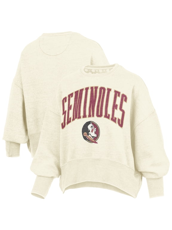 Women's Pressbox Natural Florida State Seminoles Oversized Waist-Length Crewneck Sweatshirt