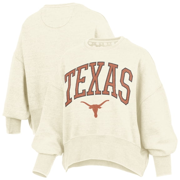 Women's Pressbox Natural Texas Longhorns Oversized Waist-Length Crewneck Sweatshirt