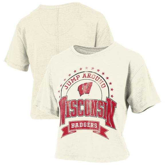 Women's Pressbox Natural Wisconsin Badgers Vintage Wash Waist-Length Slub-T-Shirt