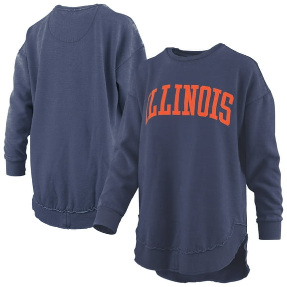 Women's Pressbox Navy Illinois Fighting Illini Melange Poncho Vintage Fleece Long Sleeve Pullover Sweatshirt