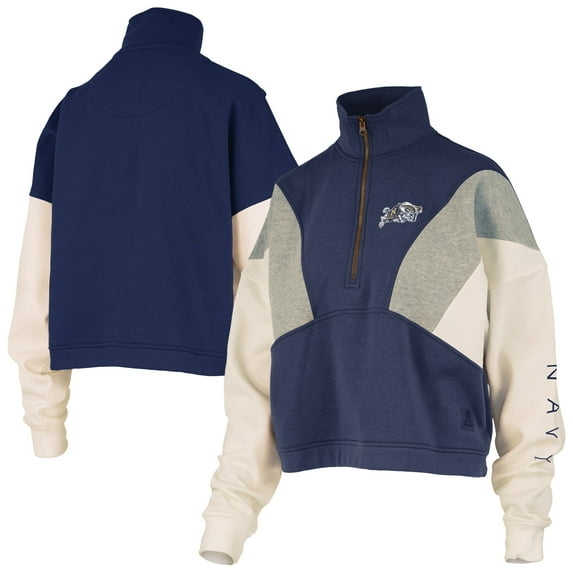Women's Pressbox Navy Navy Midshipmen Ferrara Color Block Quarter-Zip Sweatshirt