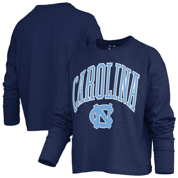 Women's Pressbox Navy North Carolina Tar Heels Motley Boxy Waist-Length Long Sleeve T-Shirt
