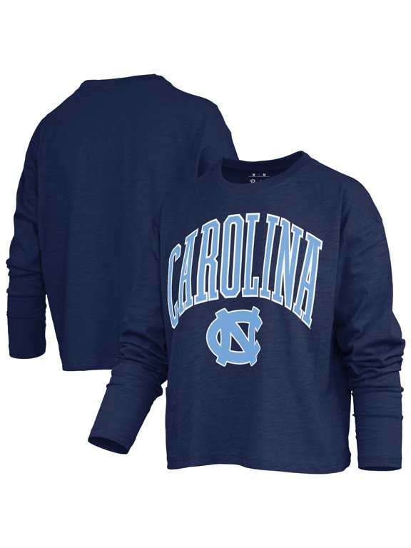 Women's Pressbox Navy North Carolina Tar Heels Motley Boxy Waist-Length Long Sleeve T-Shirt