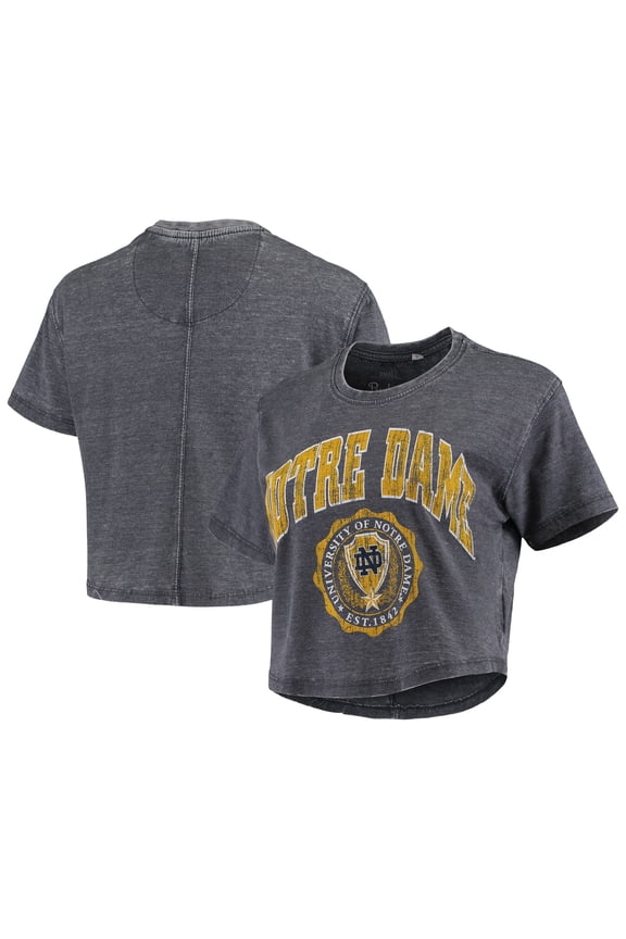 Women's Pressbox Navy Notre Dame Fighting Irish Edith Vintage Burnout Crop T-Shirt