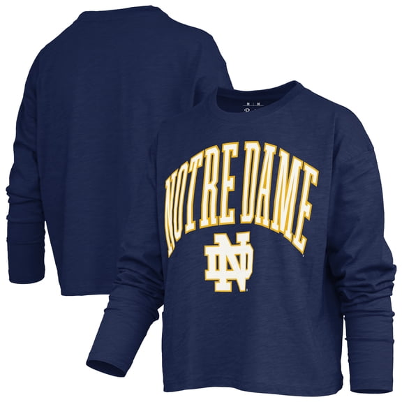 Women's Pressbox Navy Notre Dame Fighting Irish Motley Boxy Waist-Length Long Sleeve T-Shirt
