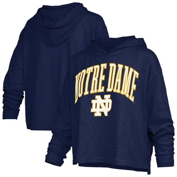 Women's Pressbox Navy Notre Dame Fighting Irish Nelson Arch Over Logo Long Sleeve Hooded Slub T-Shirt