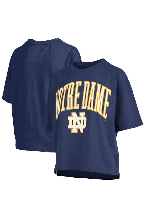 Women's Pressbox Navy Notre Dame Fighting Irish Nelson Arch Over Logo Waist Length Oversized Slub T-Shirt
