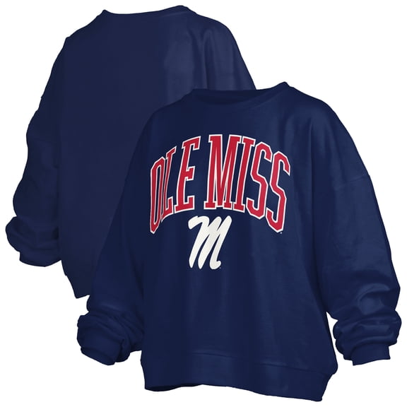 Women's Pressbox Navy Ole Miss Rebels Oversized Janise Arch Over Logo Fleece Sweatshirt