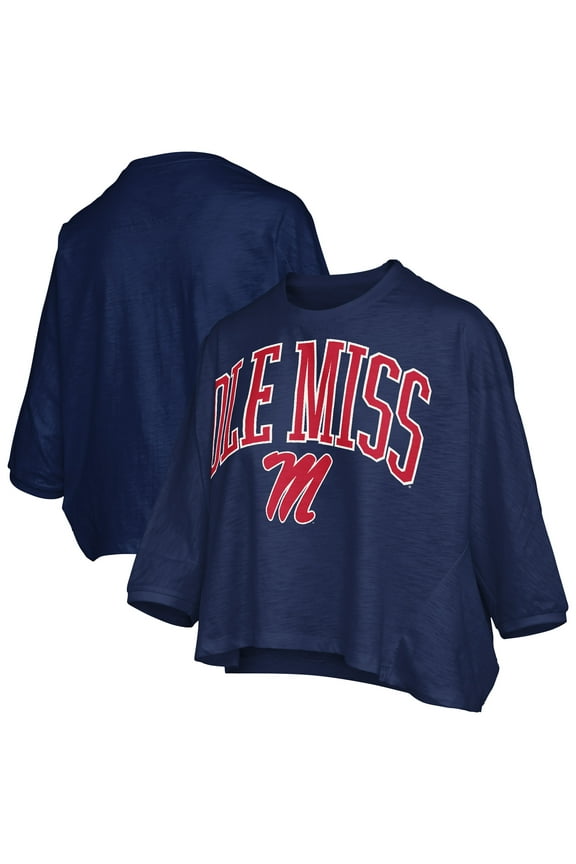 Women's Pressbox Navy Ole Miss Rebels Midi Arch Over Logo Oversized T-Shirt