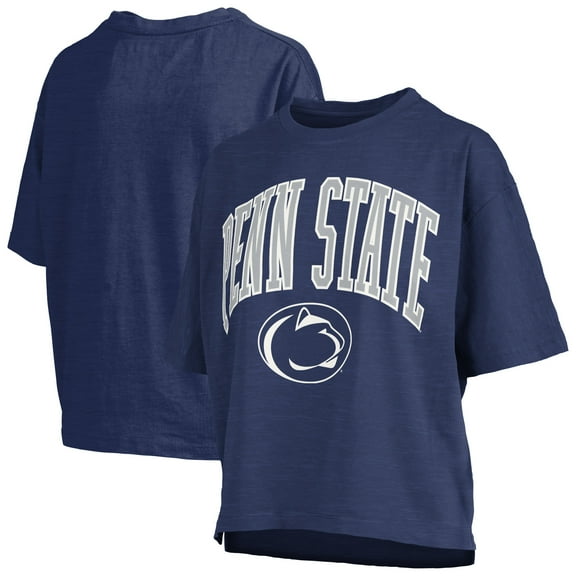 Women's Pressbox Navy Penn State Nittany Lions Nelson Arch Over Logo Waist Length Oversized Slub T-Shirt