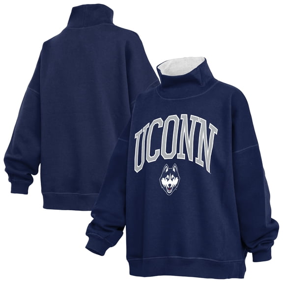Women's Pressbox Navy UConn Huskies Oversized Mock Neck Sweatshirt