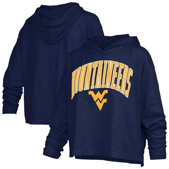 Women's Pressbox Navy West Virginia Mountaineers Nelson Arch Over Logo Long Sleeve Hooded Slub T-Shirt