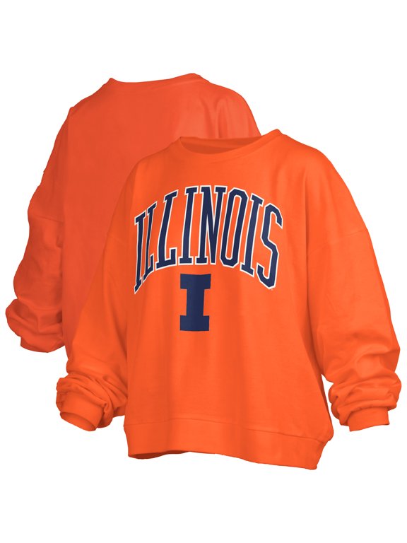 Women's Pressbox Orange Illinois Fighting Illini Oversized Janise Arch Over Logo Fleece Sweatshirt