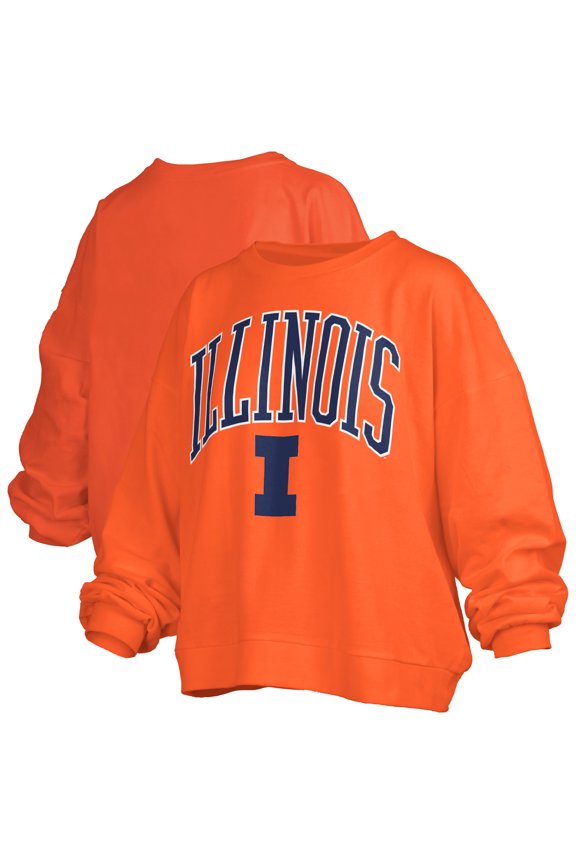 Women's Pressbox Orange Illinois Fighting Illini Janise Arch Over Logo Waist Length Oversized Pullover Sweatshirt