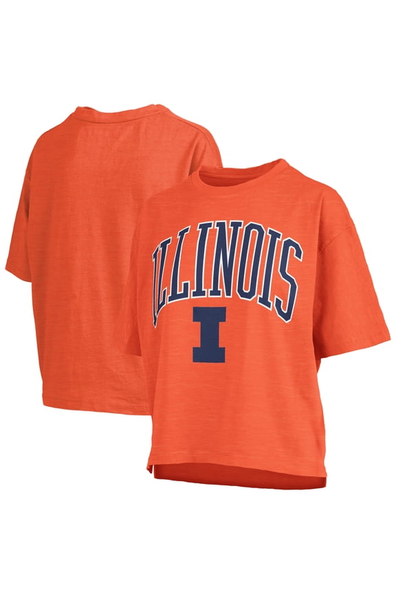 Women's Pressbox Orange Illinois Fighting Illini Nelson Arch Over Logo Waist Length Oversized Slub T-Shirt