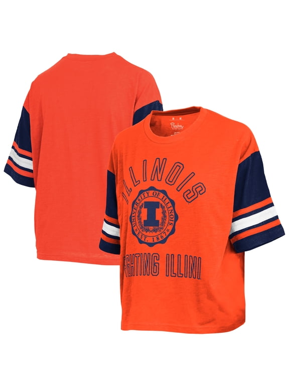 Women's Pressbox Orange Illinois Fighting Illini Sunday Colorblock Seal Slub T-Shirt
